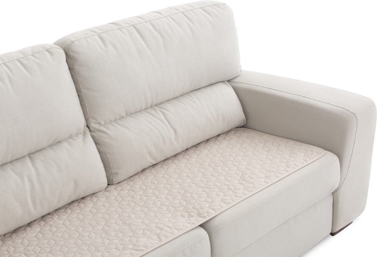 Banktopper Geo Beige - 200cm breed - Waterafstotend en Vlekbestendig - Antislip Onderkant - Comfortabel en Duurzaam - Ideaal voor Huishoudens met Kinderen en Huisdieren