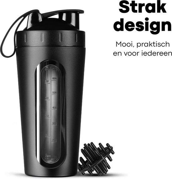 Vatten® Premium RVS Shakebeker - 700 ml - Mat Zwart - Eiwitshaker - Proteïne Shaker - Vatten