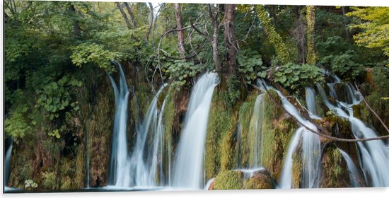 WallClassics - Dibond - Prachtige Watervallen in de Natuur - 100x50 cm Foto op Aluminium (Met Ophangsysteem)