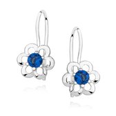Joy|S - Zilveren bloem oorbellen - kidney oorhangers - zirkonia saffier blauw - gehodineerd