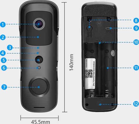 NP-products HD Video Deurbel - Model T30 inclusief 64gb sd kaartje - Camera Deurbel - HD Video Deurbel - Zwart - Video Deurbel met Camera en WiFi - Smal type Video Deurbel - 1080p Deurbel Draadloos - Video - Draadloos - Deurbel Draadloos van NP Products — afbeelding 2