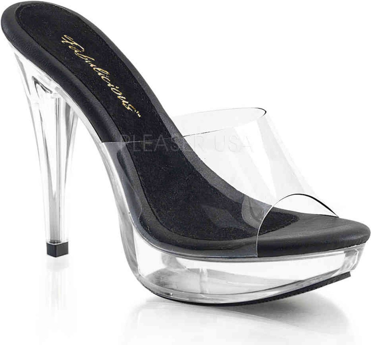 Fabulicious - COCKTAIL501 Muiltjes met hak - US 14 - 45 Shoes - Zwart/Transparant