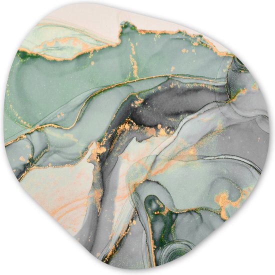 Organische Wanddecoratie - Kunststof Muurdecoratie- Organisch Schilderij - Goud - Marmer - Groen - luxe - Glitter - Marmerlook- 40x40 cm - Asymmetrische spiegel vorm op kunststof