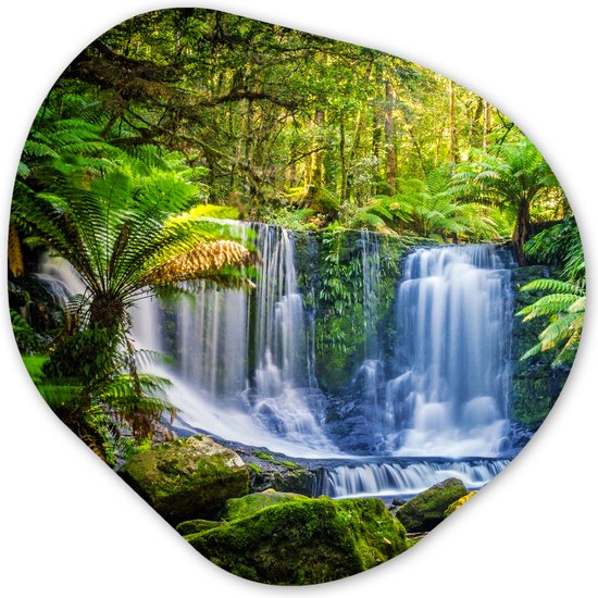Organische Wanddecoratie - Kunststof Muurdecoratie- Organisch Schilderij - Jungle - Waterval - Australië - Planten - Natuur- 90x90 cm - Organische spiegel vorm op kunststof