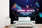 Behang - Fotobehang Gaming - Arcade - Game Over - Zwart - Blauw - Gamen - Breedte 305 cm x hoogte 220 cm