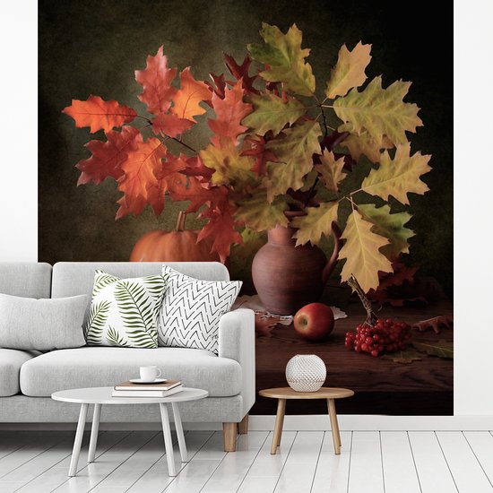 Papier peint - Papier peint photo - Nature morte - Citrouille - Feuilles - Largeur 350 cm x Hauteur 350 cm