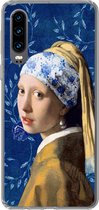 Geschikt voor Huawei P30 hoesje - Meisje met de parel - Delfts blauw - Vermeer - Bloemen - Schilderij - Oude meesters - Siliconen Telefoonhoesje