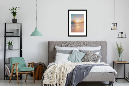 Poster in lijst - Fotolijst 40x60 cm - Posters - Zonsondergang - Strand - Zee - Zomer - Blauw - Posterlijst zwart - Decoratie - Wanddecoratie woonkamer - Muurdecoratie slaapkamer