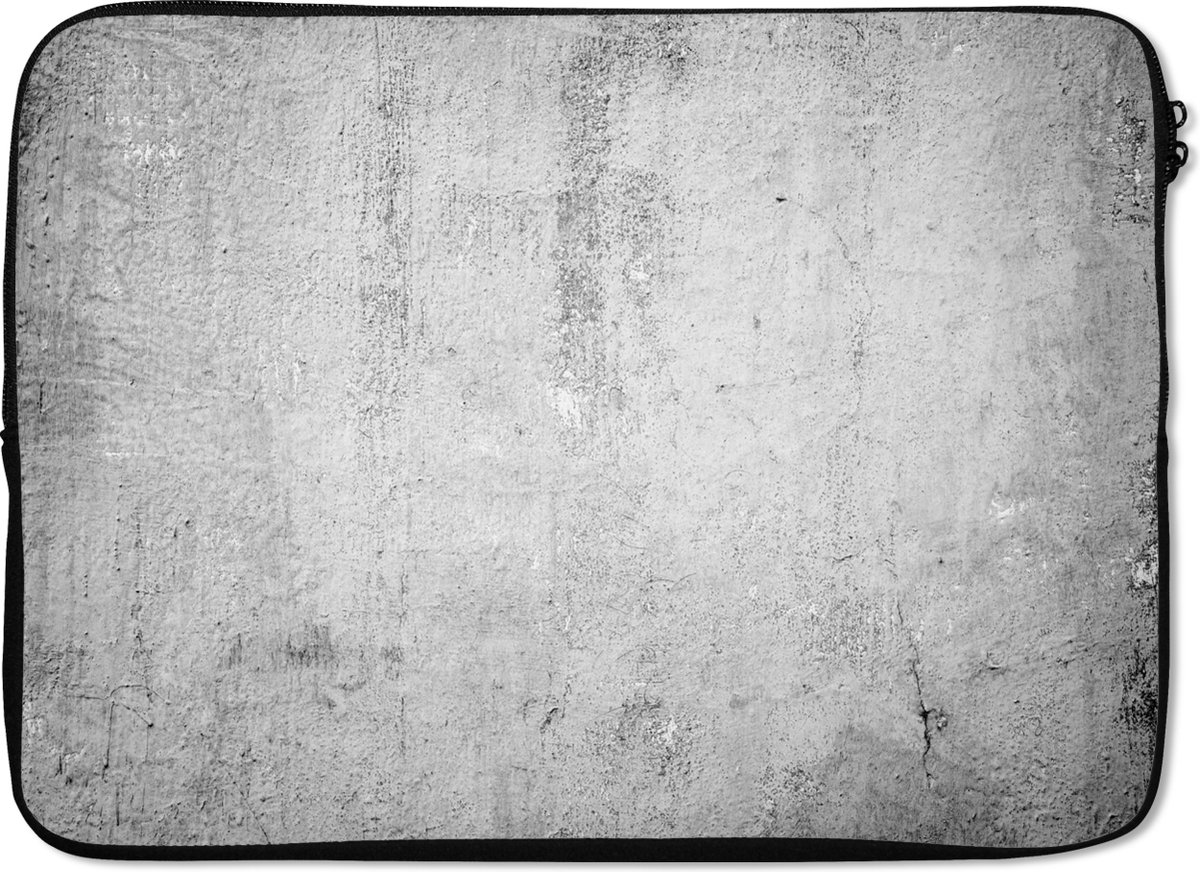 Laptophoes 14 inch - Beton print - Grijs - Patroon - Vintage - Industrieel - Laptop sleeve - Binnenmaat 33x23 cm - Zwarte achterkant