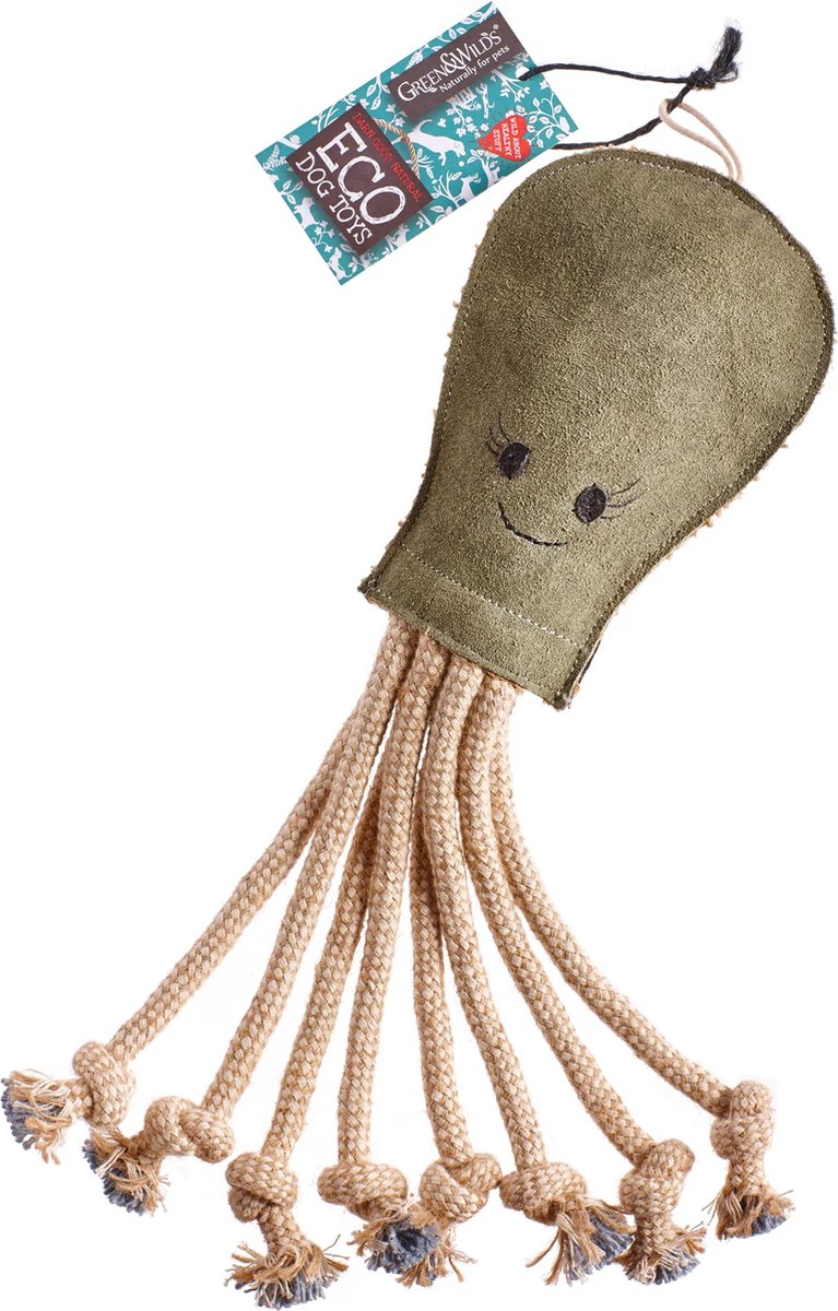 Green & Wilds Octopus Olive Hondenspeelgoed 100% recyclebaar en duurzaam
