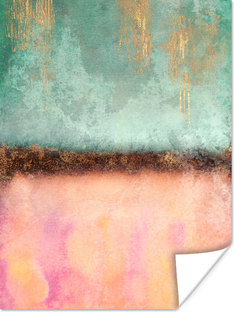 Poster Goud - Verf - Abstract - Groen - Roze - 90x120 cm
