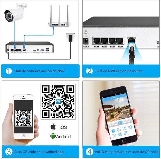 Home-Locking complete set PoE camera beveiligingssysteem met bewegingsdetectie camera's en NVR 8ch 8MP H265 met 8 bullet metaal camera's 3.0MP. CS-8-1478