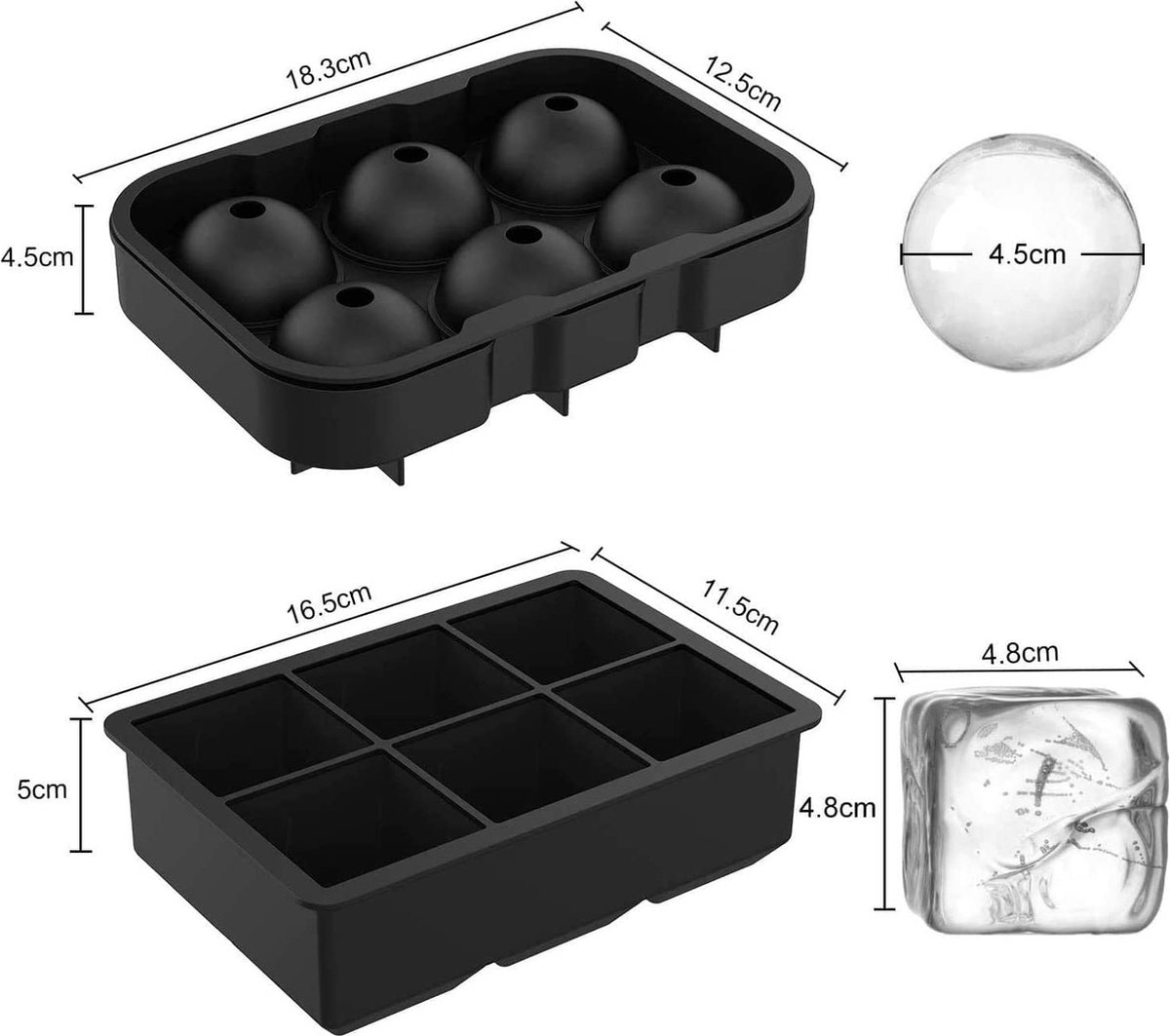 LUCKEA Moule à glaçons pour gros glaçons, 6 voies, ensemble de 2 pièces,  moule à