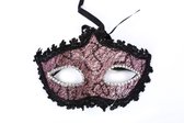 Venetiaanse masker - Roze en Zwart - Met Kant - Verkleedkleding