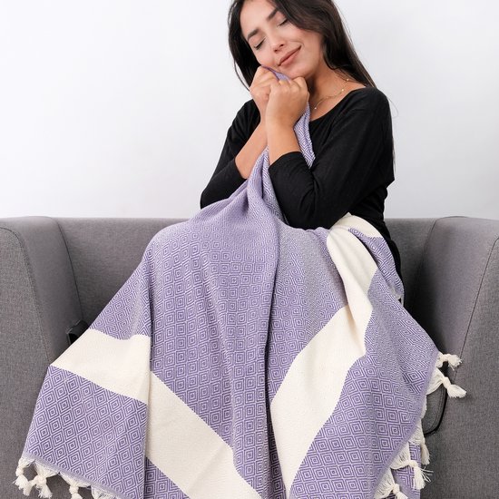 Tavas Cosy Plaid - Lila Katoen foulard Volwassenen En Kinderen Tv-Deken - 100 x 180 cm