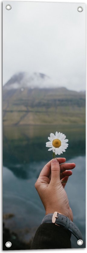 WallClassics - Poster de Jardin - Marguerite Entre Berg - 30x90 cm Photo sur Poster de Jardin (décoration murale pour l'extérieur et l'intérieur)