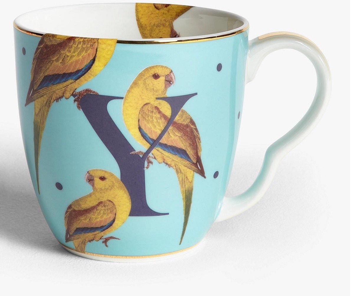 Alfabet Mok | Y - Yellowbird | 350ml | Porselein | Yvonne Ellen - lettermok Y - gele vogels