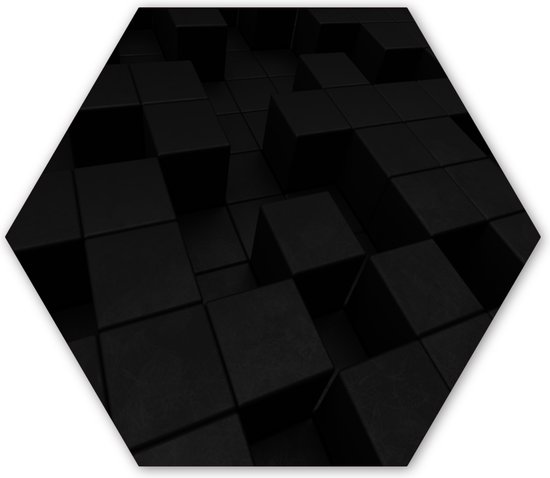 Hexagon wanddecoratie - Kunststof Wanddecoratie - Hexagon Schilderij - Kubus - Zwart - Wit - Patronen - 75x65 cm