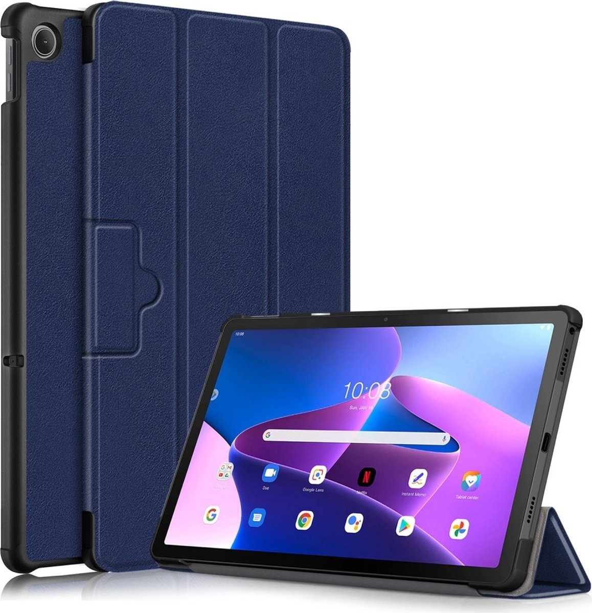 Lunso - Geschikt voor Lenovo Tab M10 Plus Gen 3 (3e generatie) - Tri-Fold Bookcase hoes - Donkerblauw