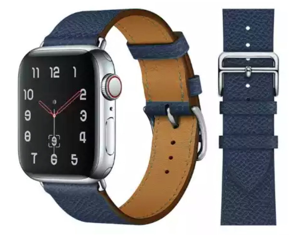 UrbanGoods - Horlogebandje - Navy Blauw - Echt Leder - 42 - 44 - 45 mm - Geschikt voor Apple Watch