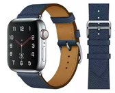 UrbanGoods - Horlogebandje - Navy Blauw - Echt Leder - 42 / 44 / 45 mm - Geschikt voor Apple Watch