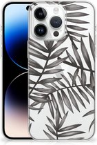 Back Case TPU Siliconen Hoesje Geschikt voor iPhone 14 Pro Max Smartphone hoesje Leaves Grey