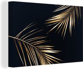 Canvas Schilderij Bladeren - Planten - Goud - Zwart - Luxe - 90x60 cm - Wanddecoratie