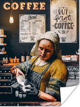 Poster Melkmeisje - Barista - Koffie - Vintage - Kunst - Abstract - Schilderij - Oude meesters - 90x120 cm