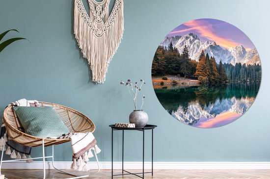 Cercle mural - Nature - Nuages ​​- Arbres - Neige - Décoration murale ronde - Cercle mural - Tableaux ronds - 120x120 cm - Décoration murale - Plastique