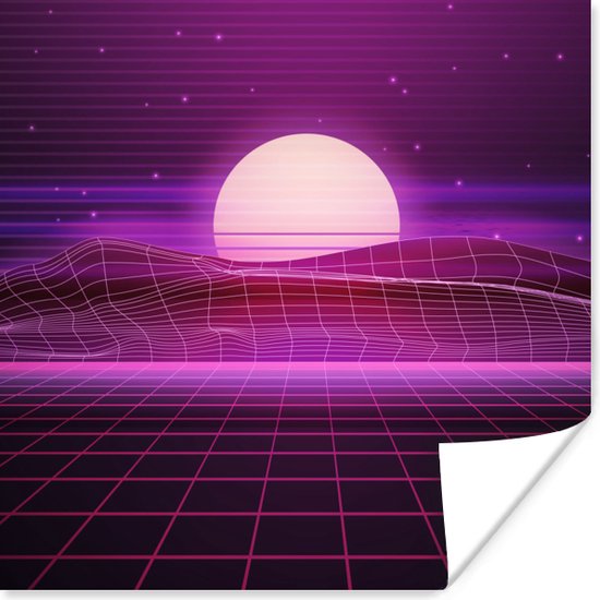 Game Poster - Gaming - Neon - Retro - Paars - Zon - Gamen - 50x50 cm