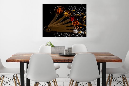 Affiche Herbes - Cuillères - Sel - Épices - Zwart - 80x60 cm