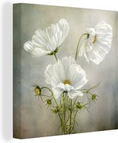 Canvas Schilderij Bloemen - Stilleven - Klaproos - Wit - Botanisch - 90x90 cm - Wanddecoratie