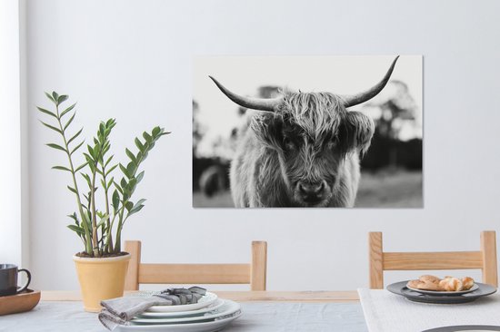 Tableau sur Toile Scottish Highlander - Vache - Herbe - Animaux - Nature - 60x40 cm - Décoration murale
