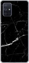 Geschikt voor Samsung Galaxy A51 hoesje - Marmer print look - Zwart - Luxe - Siliconen Telefoonhoesje