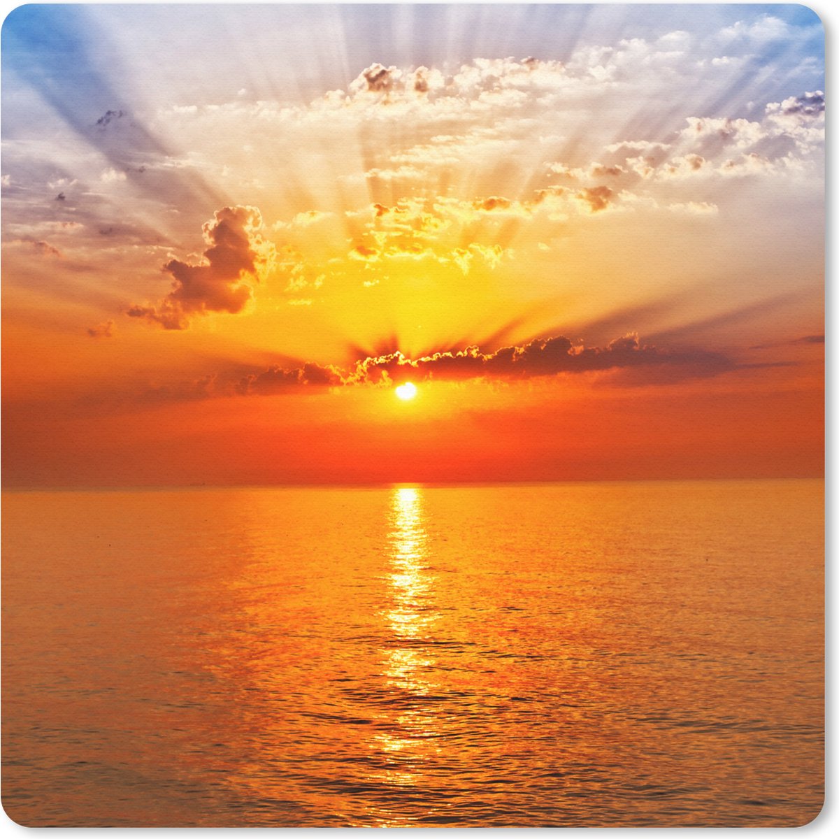 Muismat 20x20 cm - Mousepad Zonsondergang - Zee - Lucht - Oranje - Horizon - Water - Muismatten