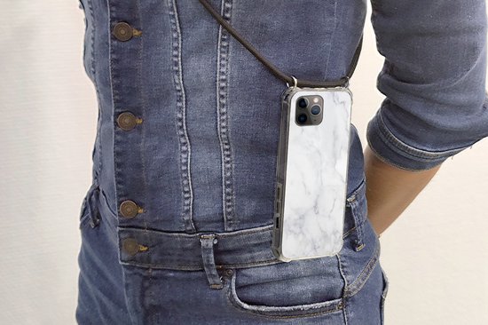 Coque avec cordon iPhone 11 Pro - Marbre - Wit - Grijs - Luxe - Aspect marbre - Pierre - Siliconen - Bandoulière - Coque arrière avec cordon - Coque pour téléphone avec cordon - Coque avec corde