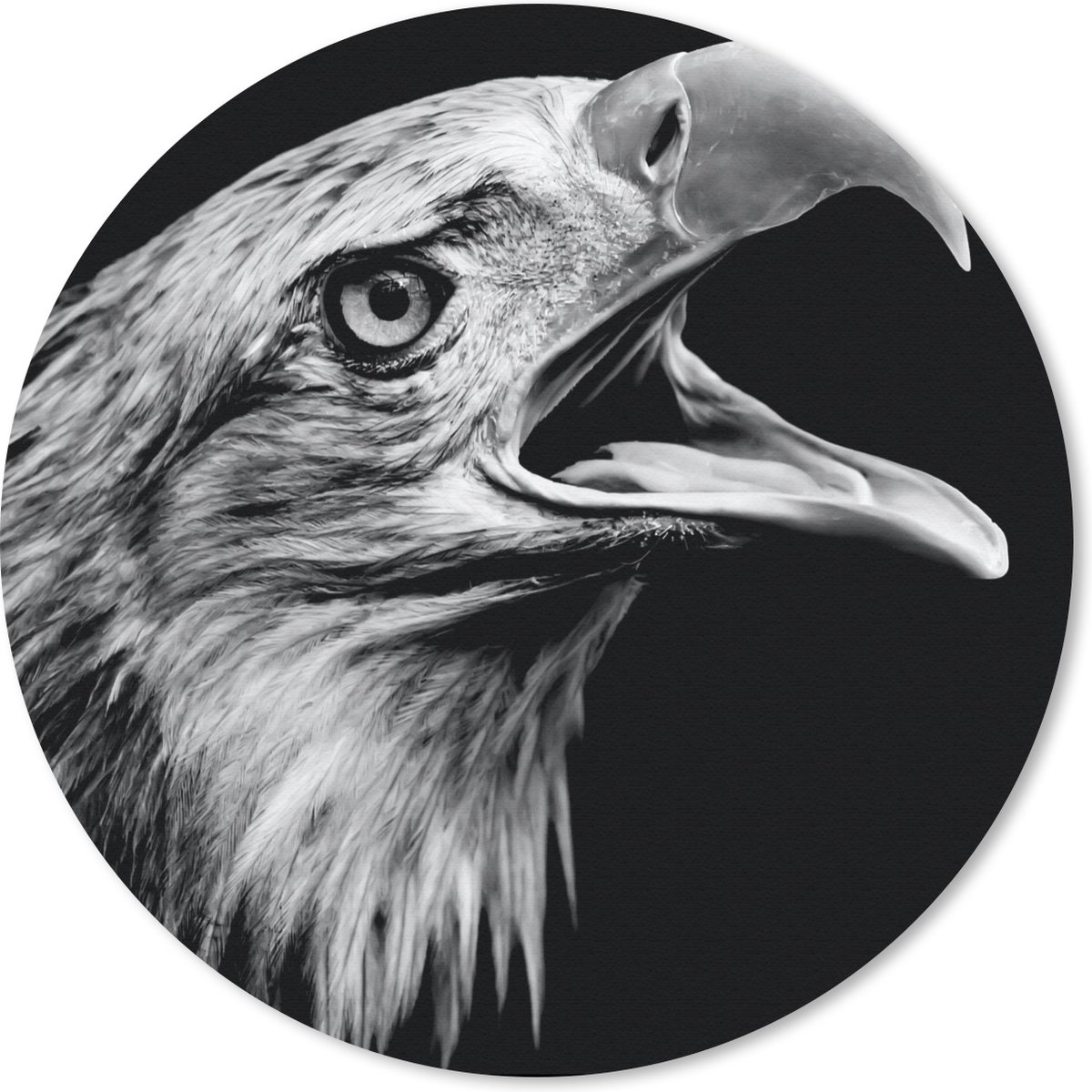 Muismat rond 30x30 cm - Mousepad Adelaar - Portret - Roofvogels - Zwart - Wit - Vogel - Ronde muismatten