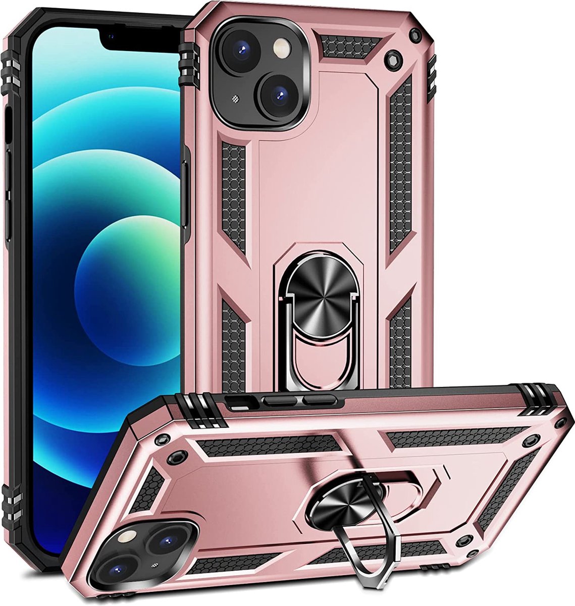 Anti-Shock Hybrid Ring Armor Hoesje Geschikt voor: iPhone 14 Plus - rosegoud