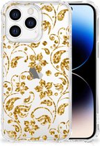 Smartphone hoesje Geschikt voor iPhone 14 Pro Hoesje Bumper met transparante rand Gouden Bloemen