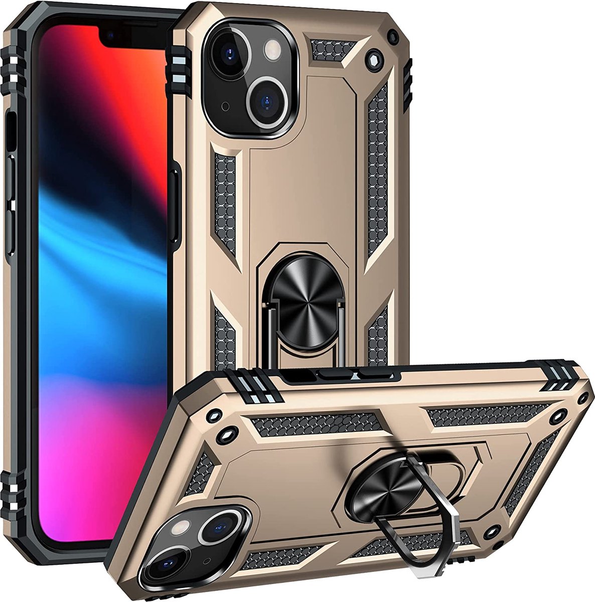 Anti-Shock Hybrid Ring Armor Hoesje Geschikt voor: iPhone 13 - goud