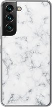 Geschikt voor Samsung Galaxy S22 hoesje - Marmer print - Wit - Zilver - Glitter - Marmer printlook - Chique - Siliconen Telefoonhoesje