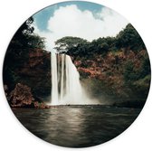 WallClassics - Dibond Muurcirkel - Hoge Waterval in Meer - 70x70 cm Foto op Aluminium Muurcirkel (met ophangsysteem)