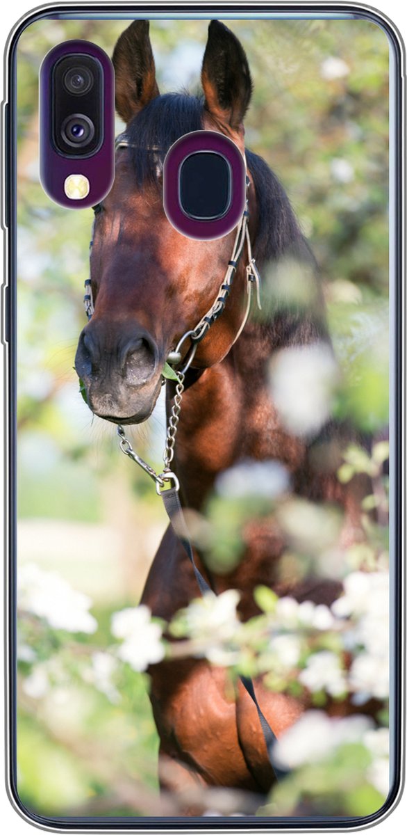 Telefoonhoesje Geschikt voor Samsung Galaxy A40 hoesje - Paarden - Bloesem - Lente - Dieren - Siliconen Telefoonhoesje Telefoonhoesje