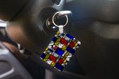 Sleutelhanger - Mondriaan - Glas in lood - Oude Meesters - Kunstwerk - Abstract - Schilderij - Uitdeelcadeautjes - Plastic