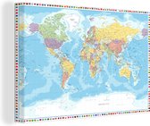 Canvas Wereldkaart - 60x40 - Wanddecoratie Wereldkaart - Vlag - Politiek