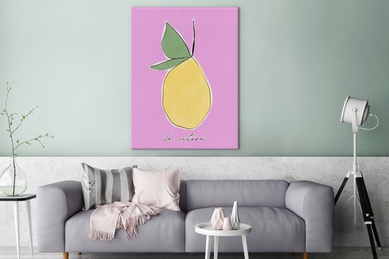 Canvas Schilderij Citroen - Fruit - Pastel - 90x120 cm - Wanddecoratie