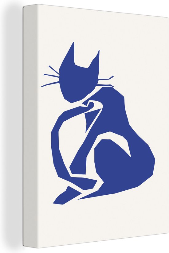 Canvas Schilderij Kat - Huisdieren - Blauw - Matisse - Wanddecoratie