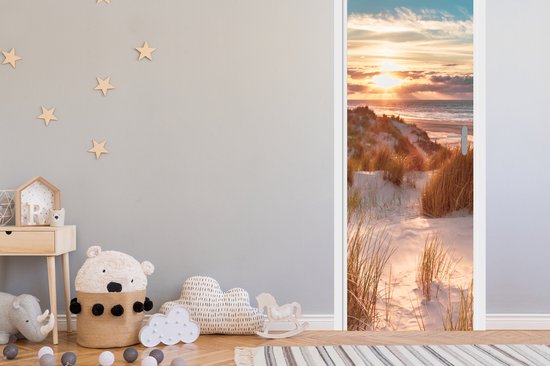 Sticker pour porte Dune - Plantes - Coucher de soleil - Plage - Mer - 85x215 cm - Affiche de porte
