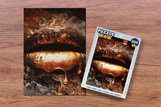 Puzzle Or - Lèvres - Art - Or - Luxe - Abstrait - Puzzle - Puzzle 500 pièces