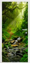Deursticker Jungle - Water - Bladeren - Zon - Natuur - 85x215 cm - Deurposter